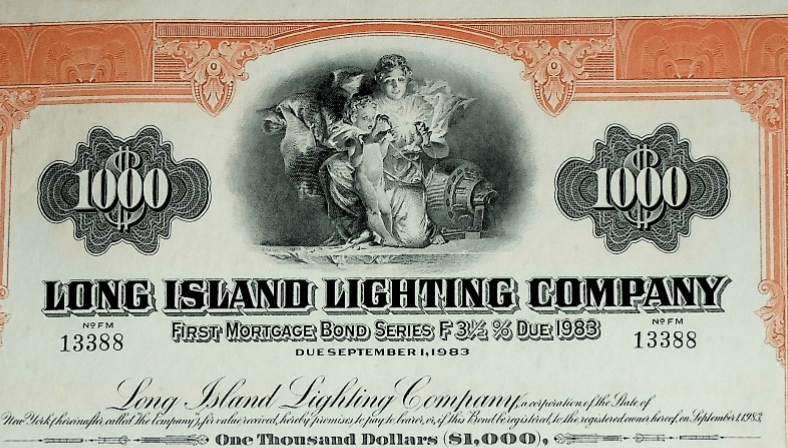 Long Island Lighting Company (now LIPA) Bond Certificate from 1983