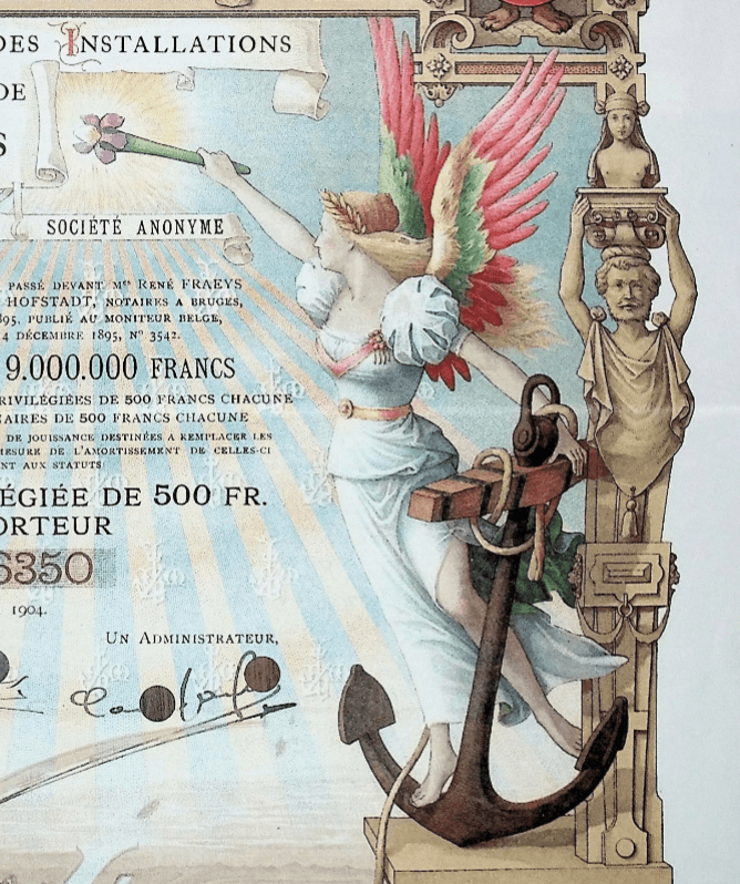 Compagnie de Installations Maritime de Bruges 库存证书(比利时泽布吕赫港)