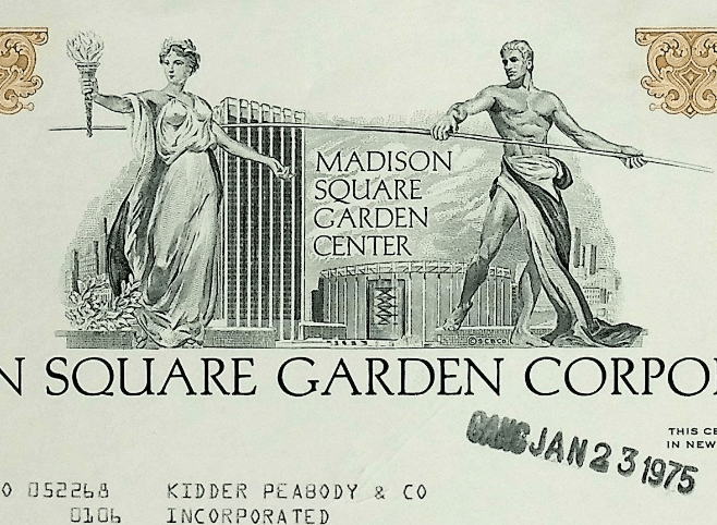 Madison Square Garden (MSG) Corporation Stock Certificate 1970s - Multiple Colors