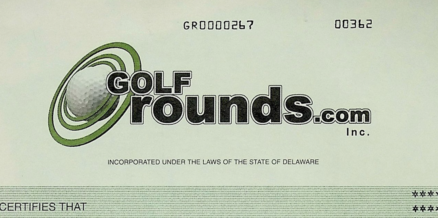 GolfRounds.com Inc 2002 年股票证书
