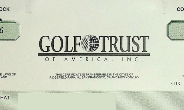 Golf Trust of America Inc, Stock Certificate from 2003 (Golf course roll up)