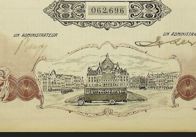 Autobus Belges (Societe Anonyme) 1924 年股票证书