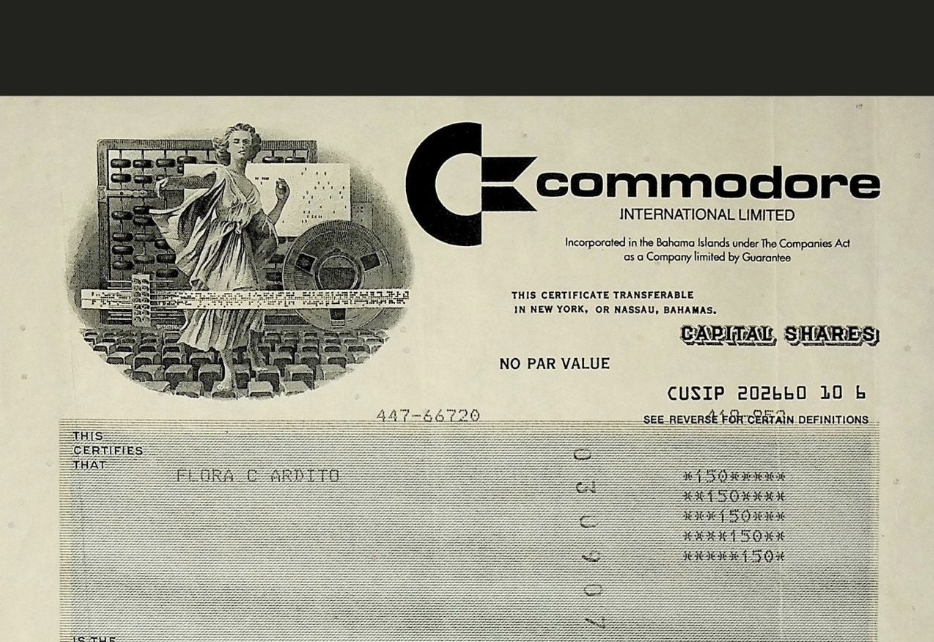 1983 年的 Commodore International (Commodore 64) 股票证书