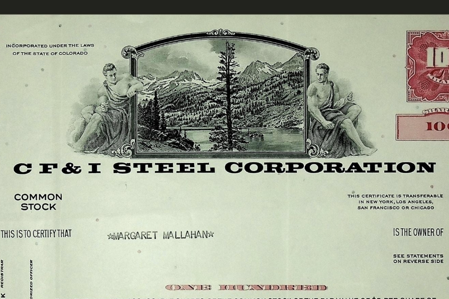 CF&I(科罗拉多燃料和钢铁)钢铁公司 1969 年股票证书