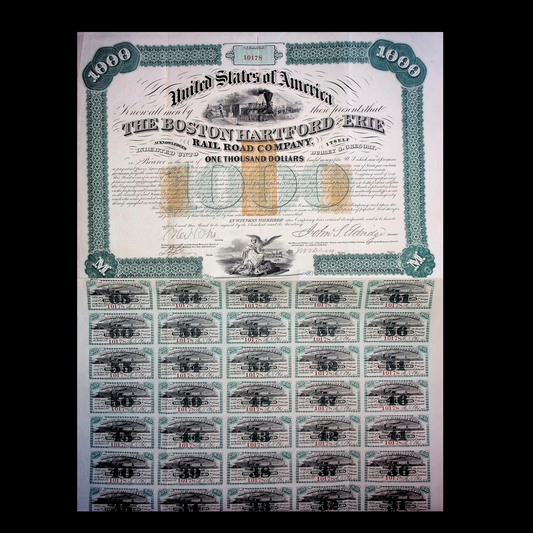 The Boston Hartford and Erie Railroad Company Bond for $1,000 from 1863