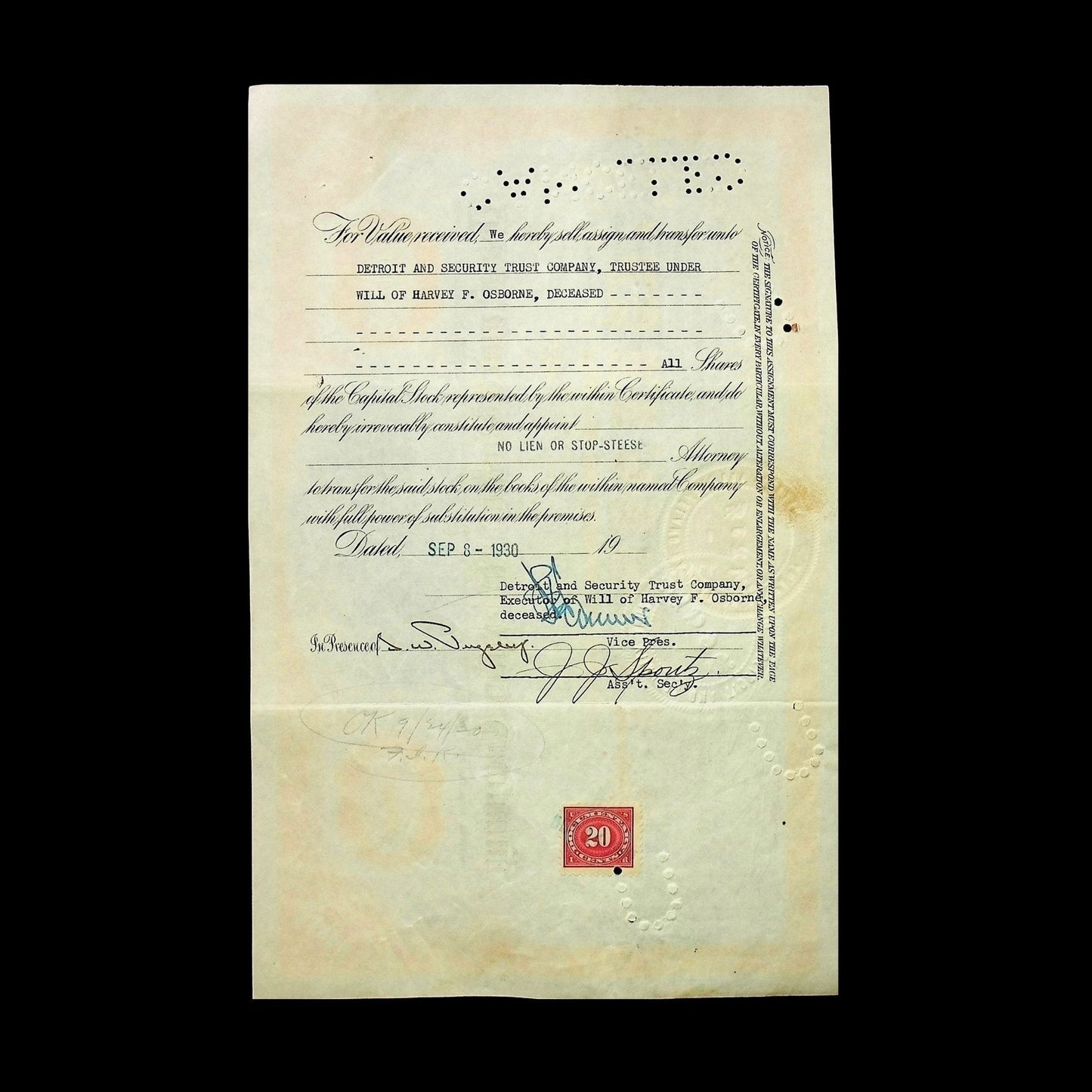 Detroit and Cleveland Navigation Company Stock Certificate from 1925