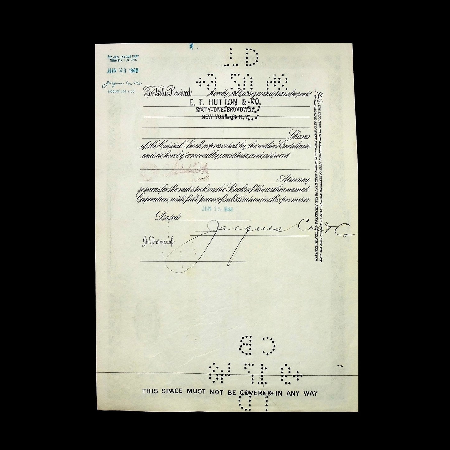 Follansbee Steel Corporation Stock Certificate from 1958