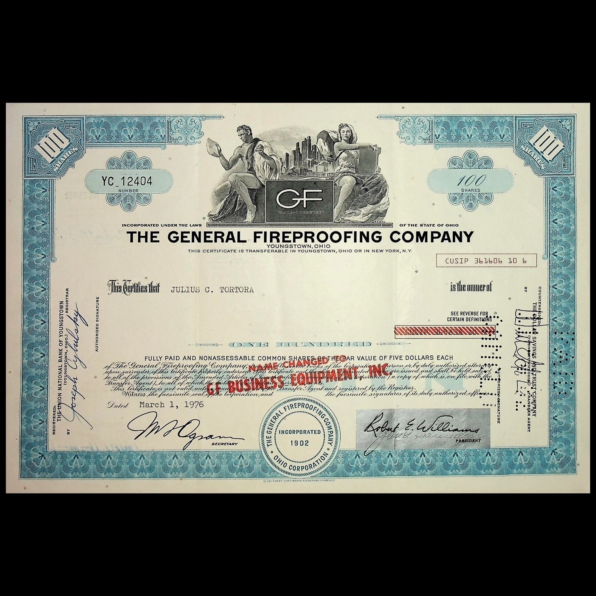 The General Fireproofing Company Stock Certificate Ticker History