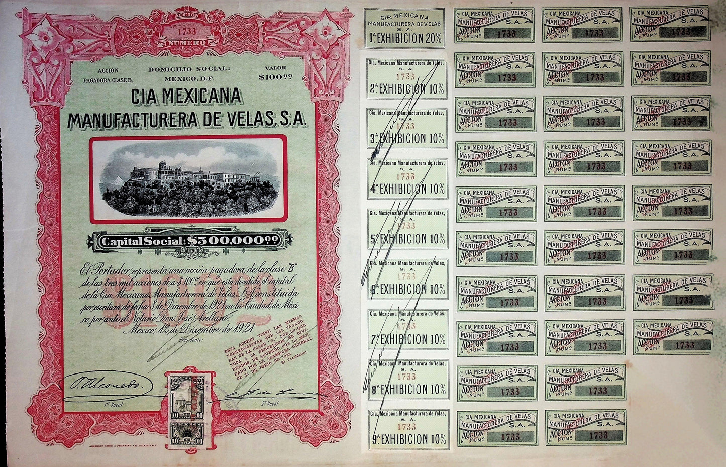 Cia Mexicana Manufacturinga De Velas, SA 带优惠券的债券证书(墨西哥蜡烛公司)