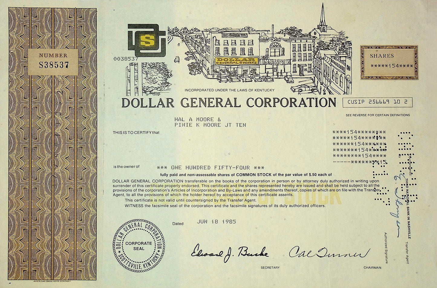 Dollar General(附有商店图纸)股票证书