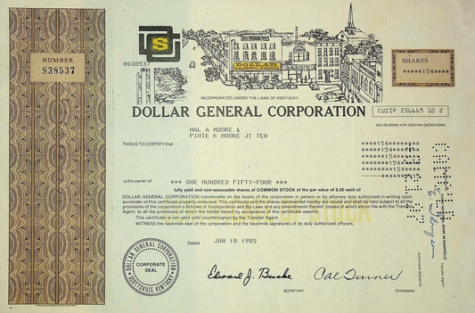 Dollar General (with store drawing) Stock Certificate