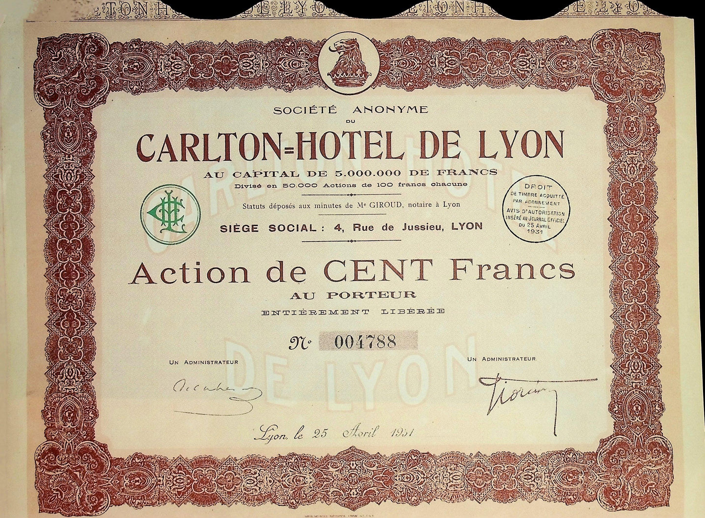 1931 年法国里昂卡尔顿酒店