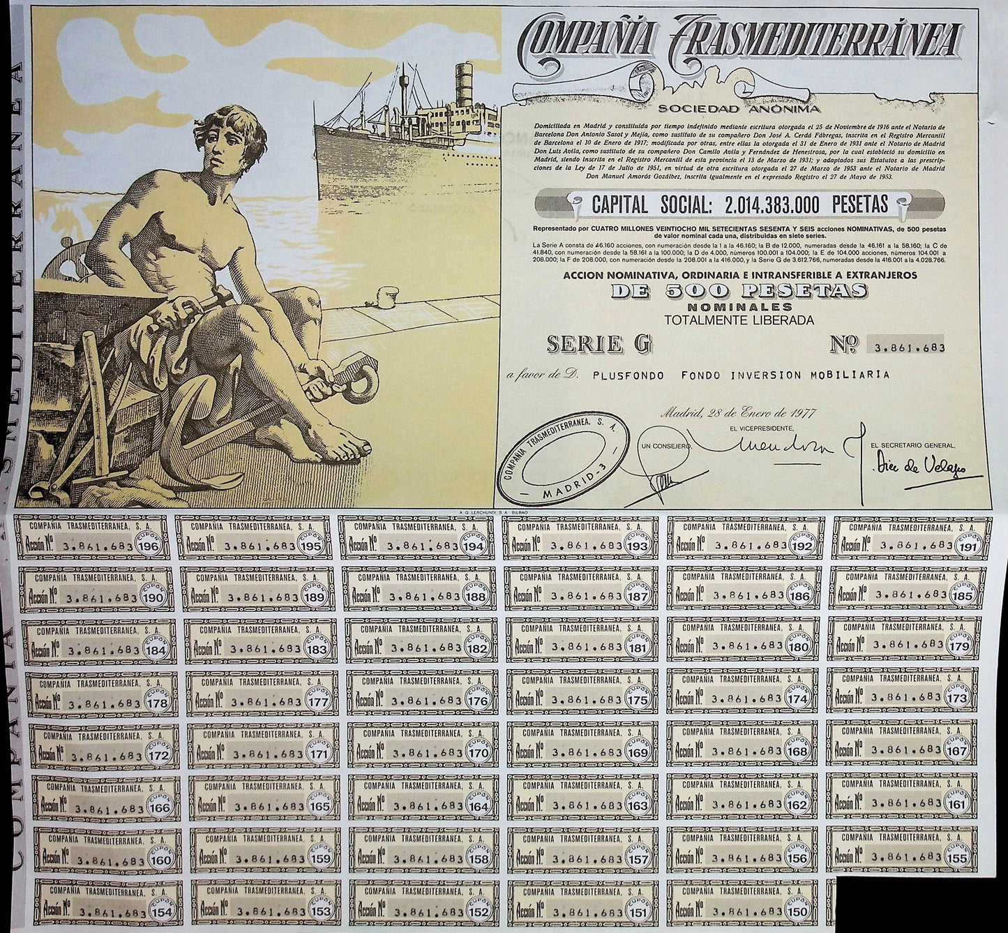 彩色 Compañía Trasmediterranea Bond 1977(西班牙航运)