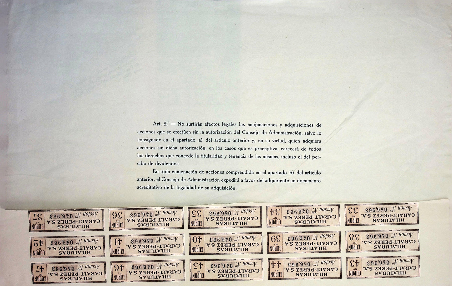 Hilaturas Caralt-Perez 债券证书(西班牙纺织公司)