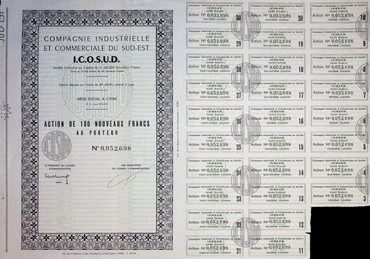 Compagnie Industrielle et Commerciale du Sud-Est (I.C.O.S.U.D.) Bond Certificate