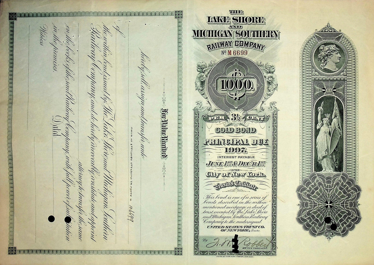 湖岸和密歇根南方铁路公司 1935 年债券证书
