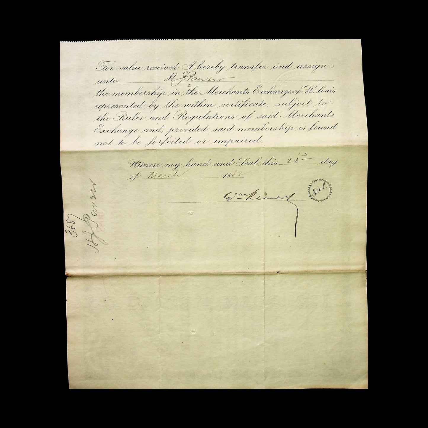 Merchants Exchange of St. Louis Membership Certificate from 1800s