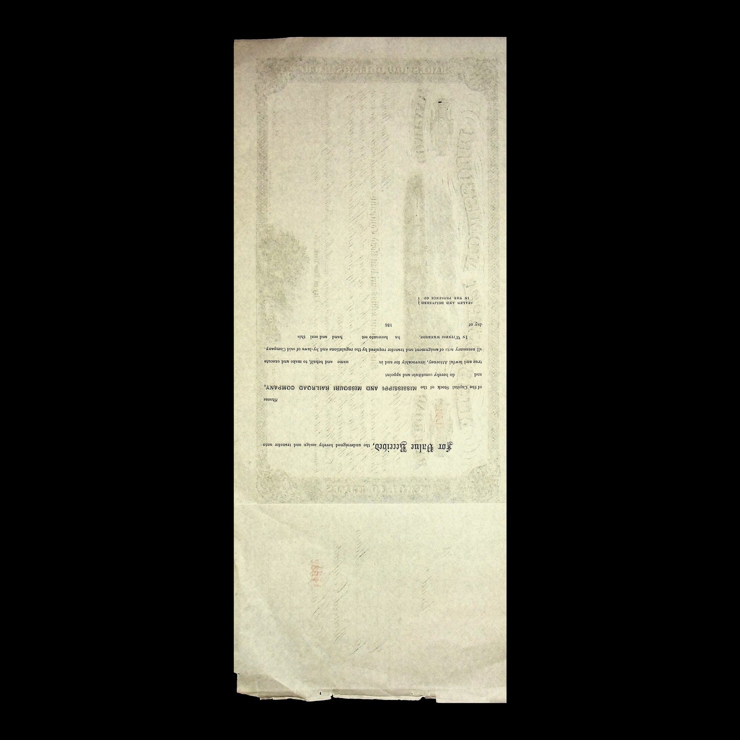 Mississippi and Missouri Rail Road Company Stock Certificate