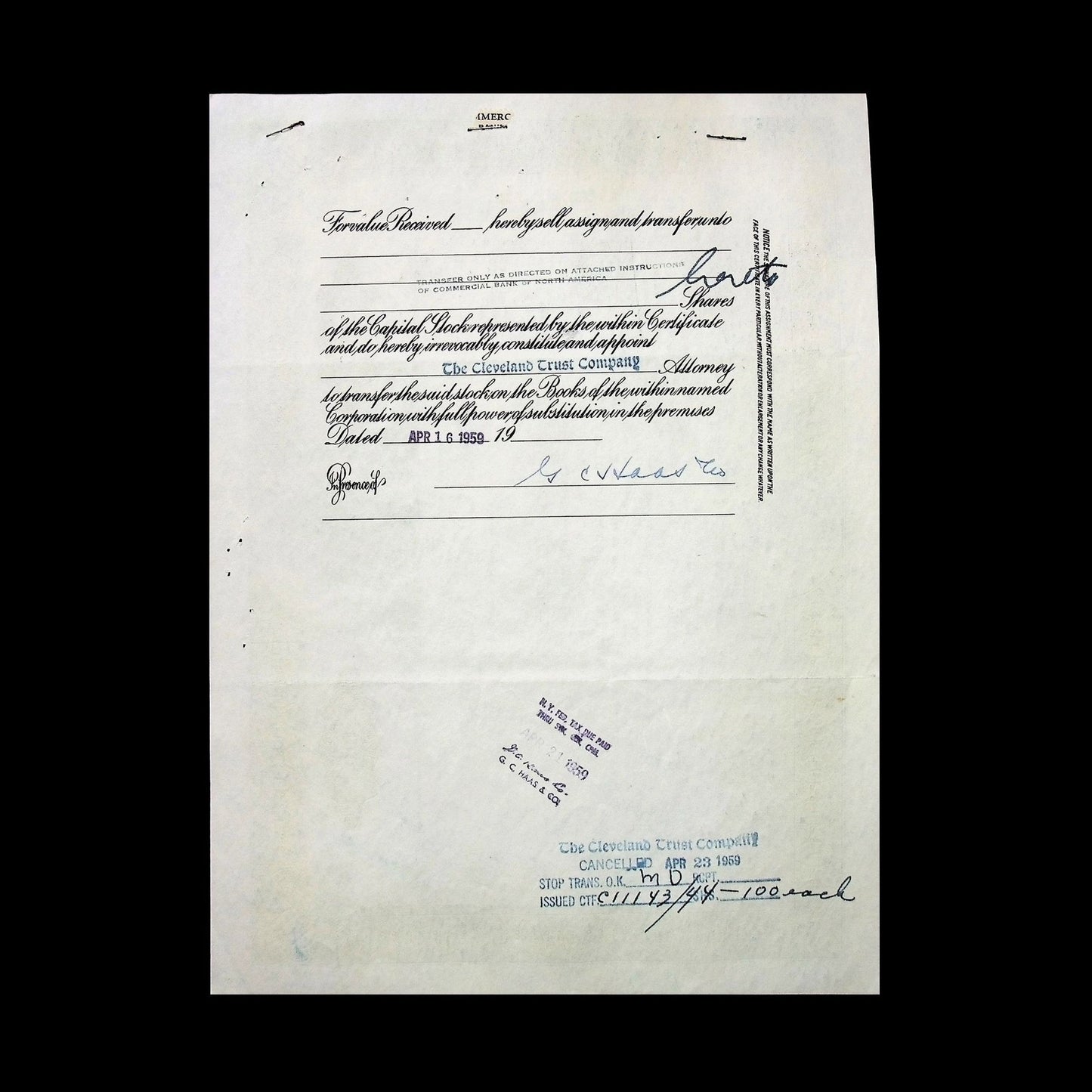 National Tool Company Stock Certificate from 1959