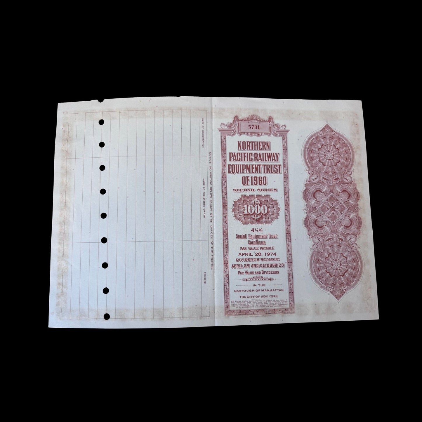 Northern Pacific Railway Equipment Trust Bond from 1960