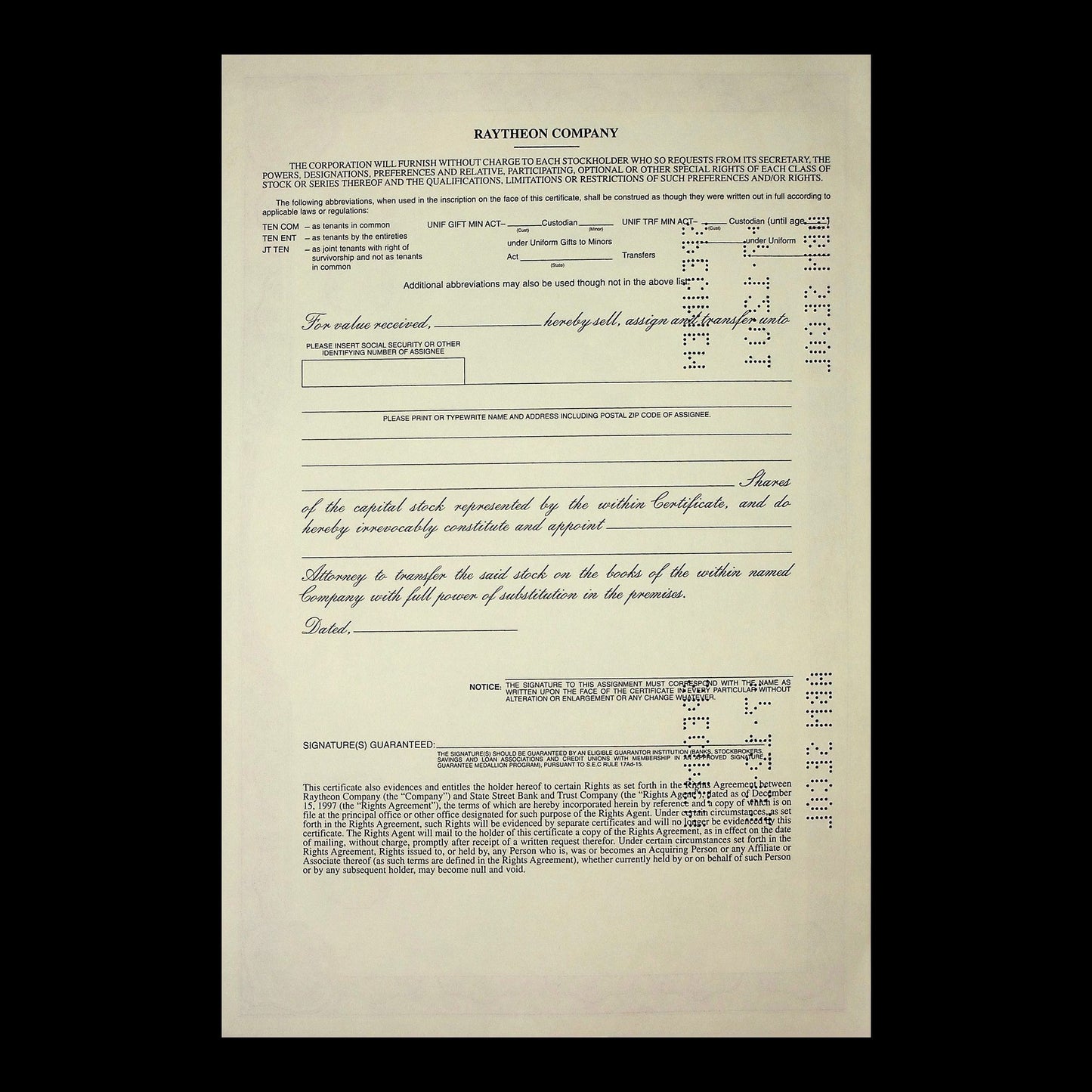 Raytheon Company Stock Certificate from 1953