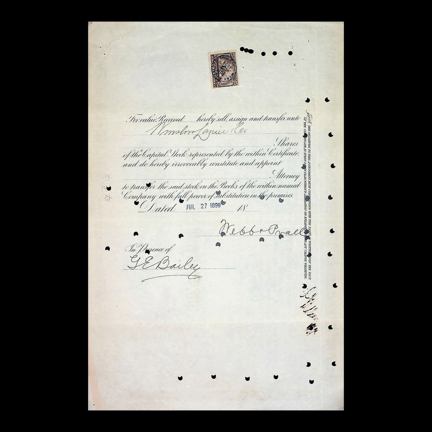 Wagner Palace Car Company Stock Certificate from 1870s