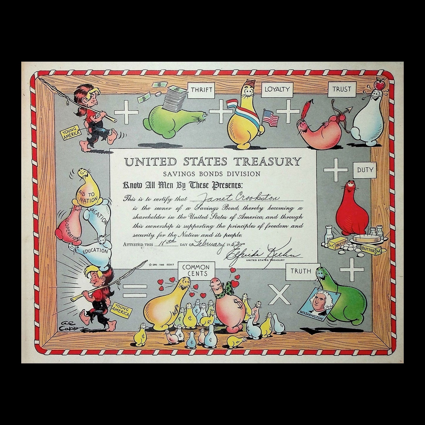 Al Capp Designed United States Treasury Bond from 1950s