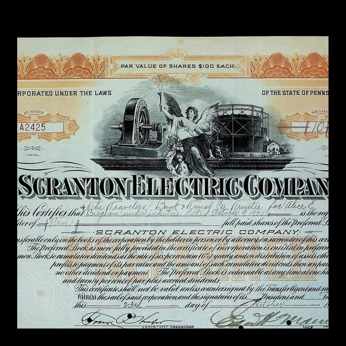 Scranton Electric Company Stock Certificate