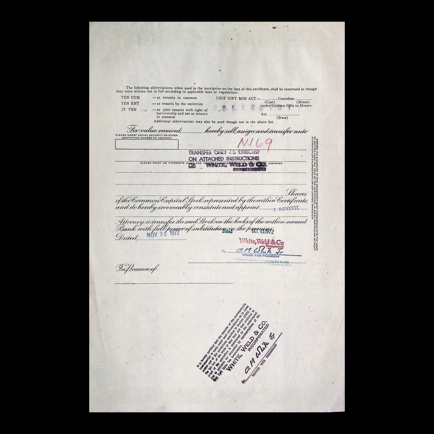 Second New Haven Bank Stock Certificate from 1972