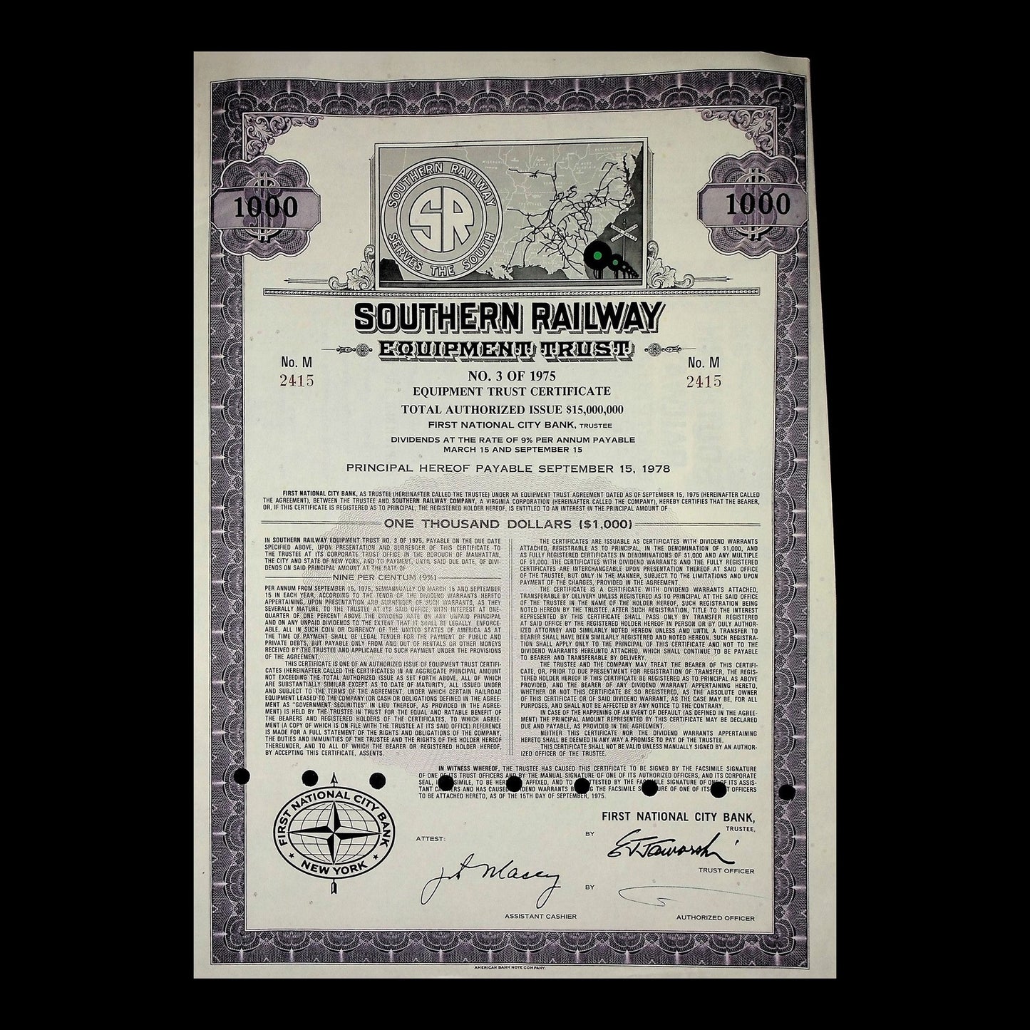 Southern Railway Equipment Trust Bond from 1975