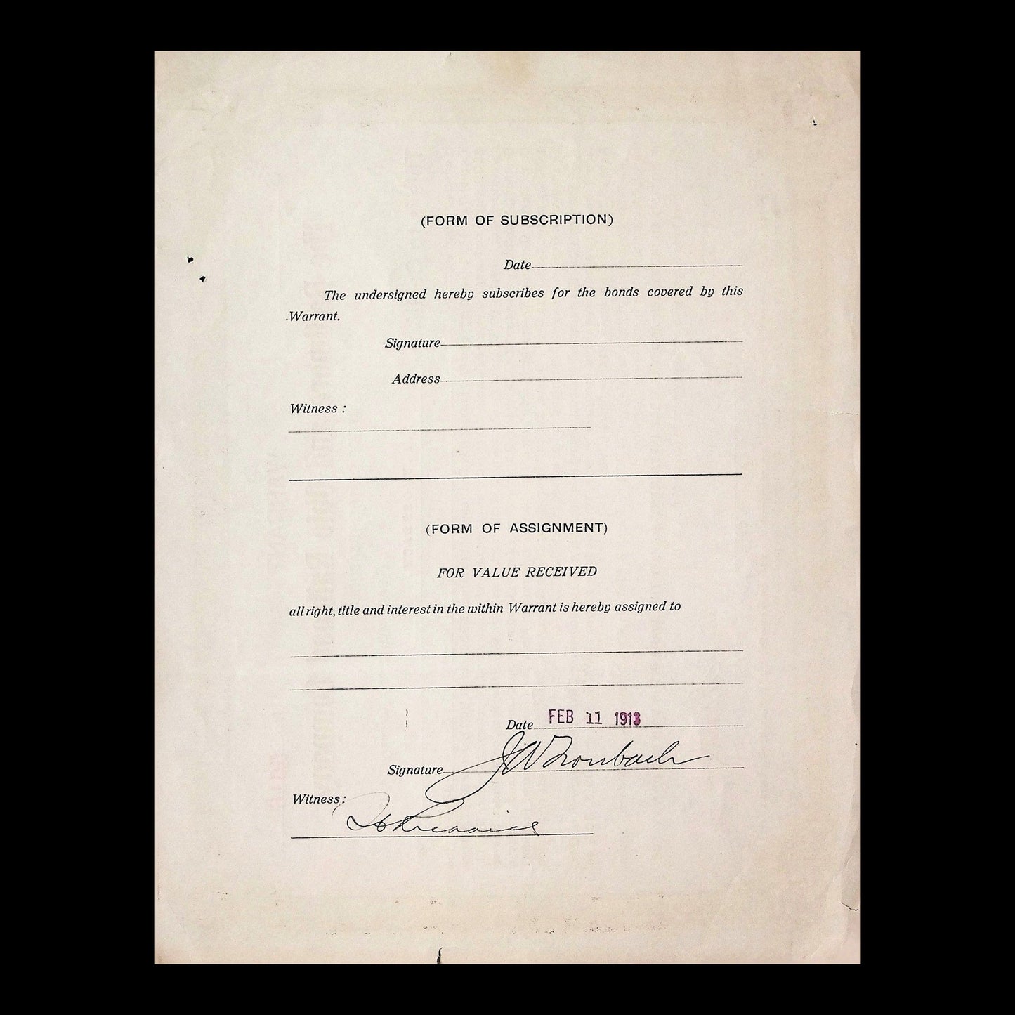 The Baltimore and Ohio Railroad Company Warrant from 1913