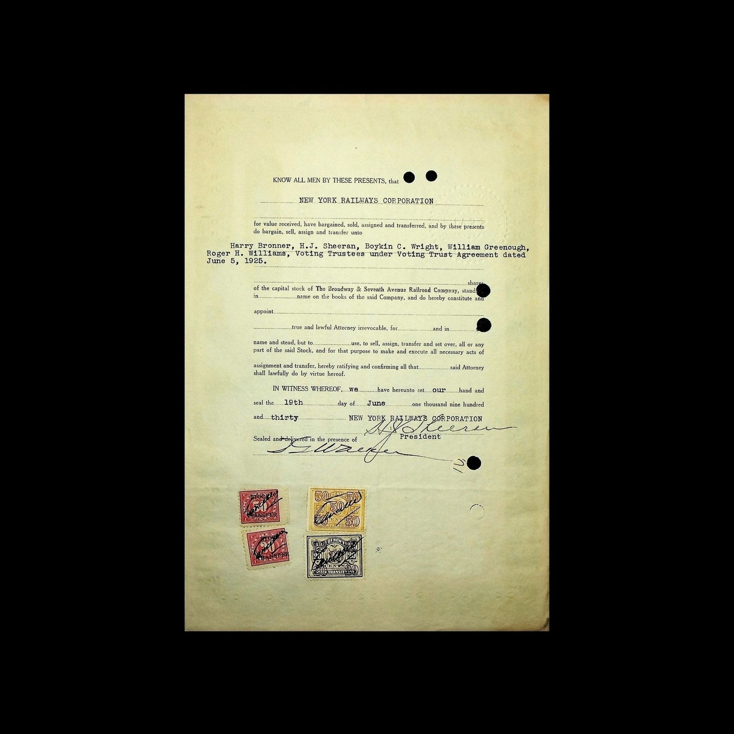 The Broadway & Seventh Avenue Railroad Company Stock Certificate from 1913