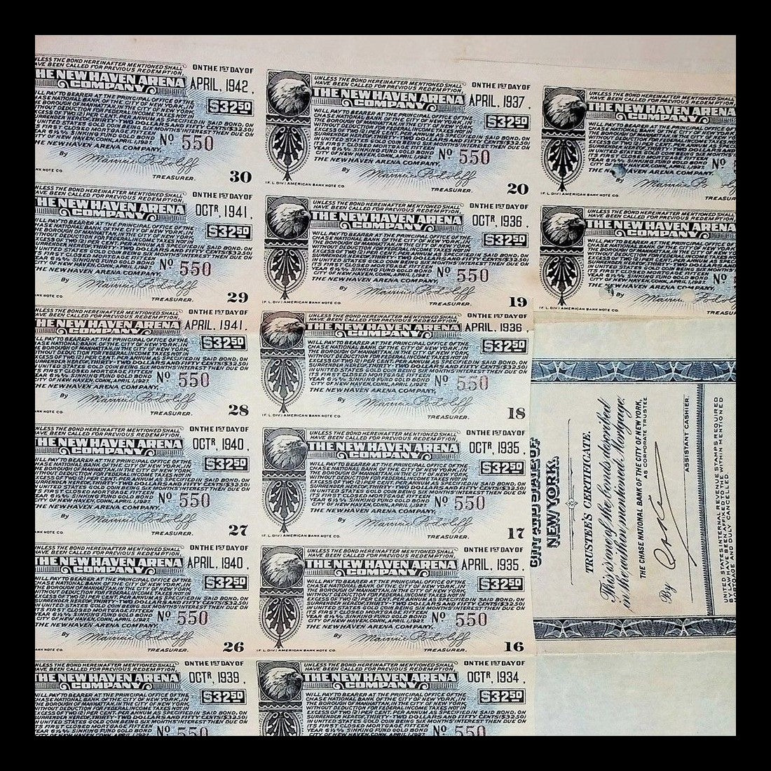 New Haven Arena Company Bond from Early 1900s