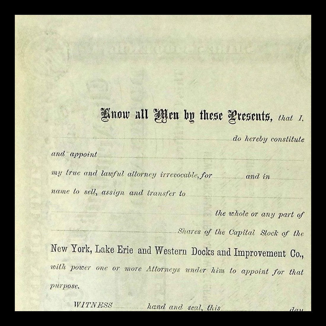 New York Lake Erie and Western Docks Stock Certificate