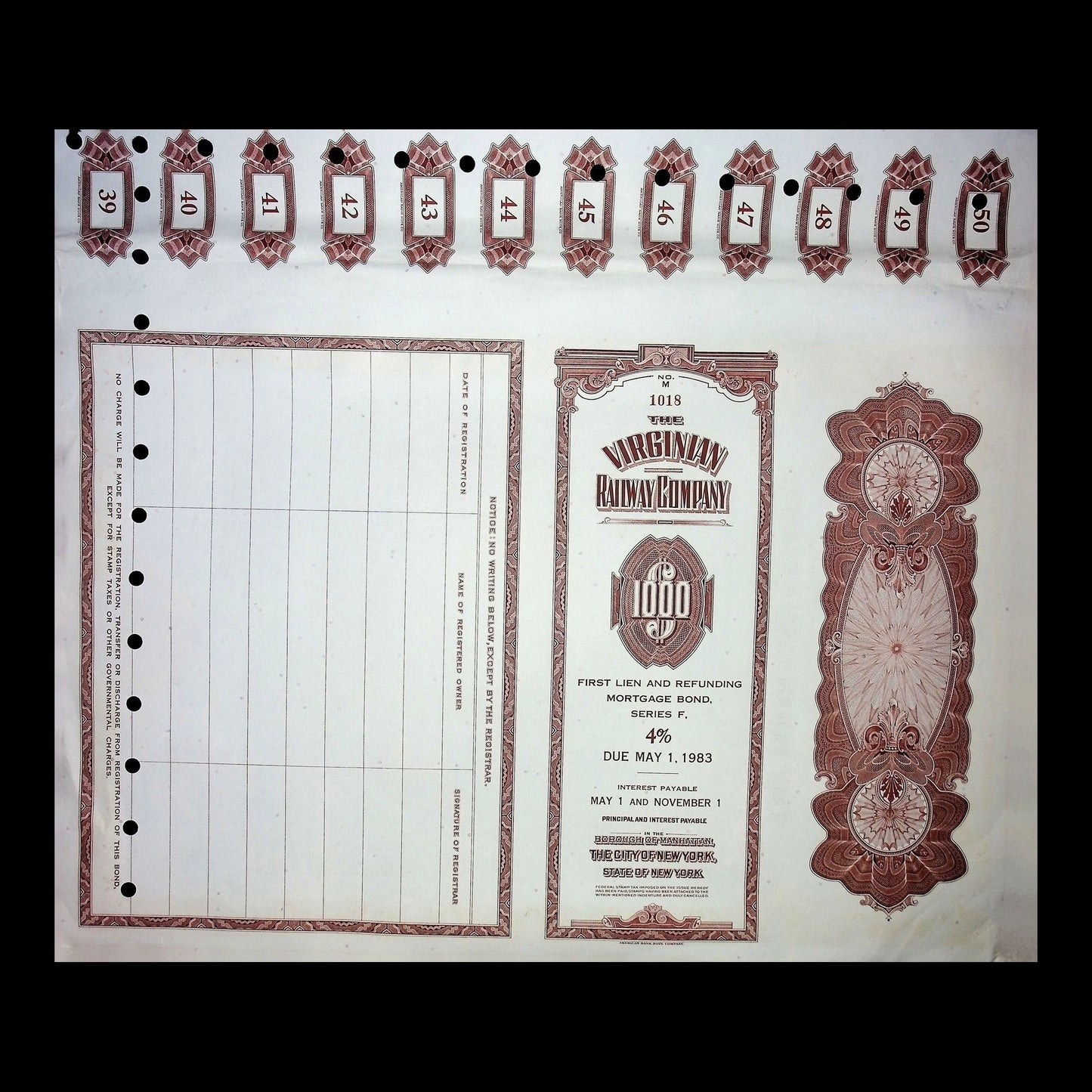 The Virginian Railway Company Bond from 1959