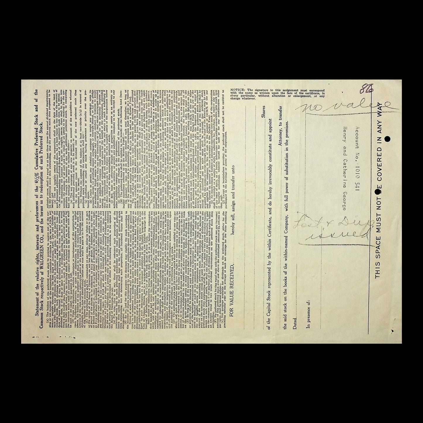 V.A. Green Co. Stock Certificate from 1937