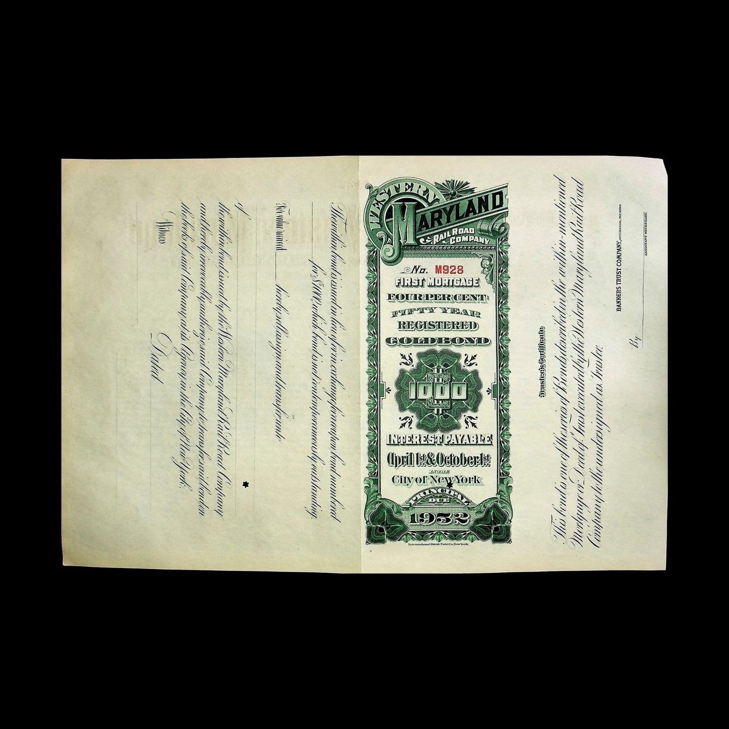Western Maryland Rail Road Company Bond from Early 1900s