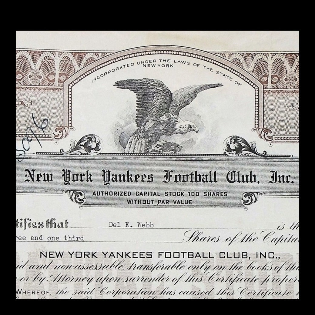 New York Yankees Football Club Stock Certificate from 1947