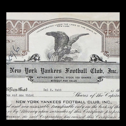 New York Yankees Football Club Stock Certificate from 1947