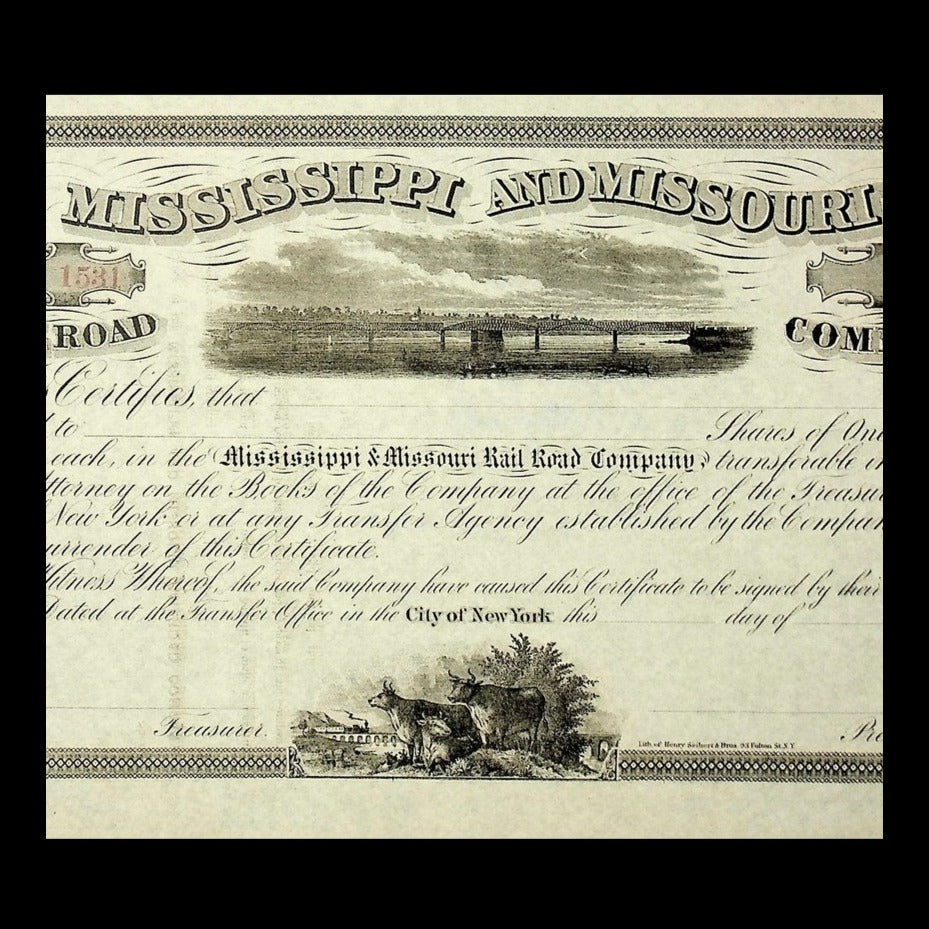 Mississippi and Missouri Rail Road Company Stock Certificate from 1800s