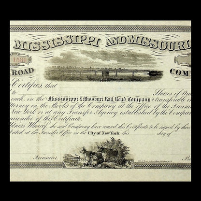 Mississippi and Missouri Rail Road Company Stock Certificate from 1800s