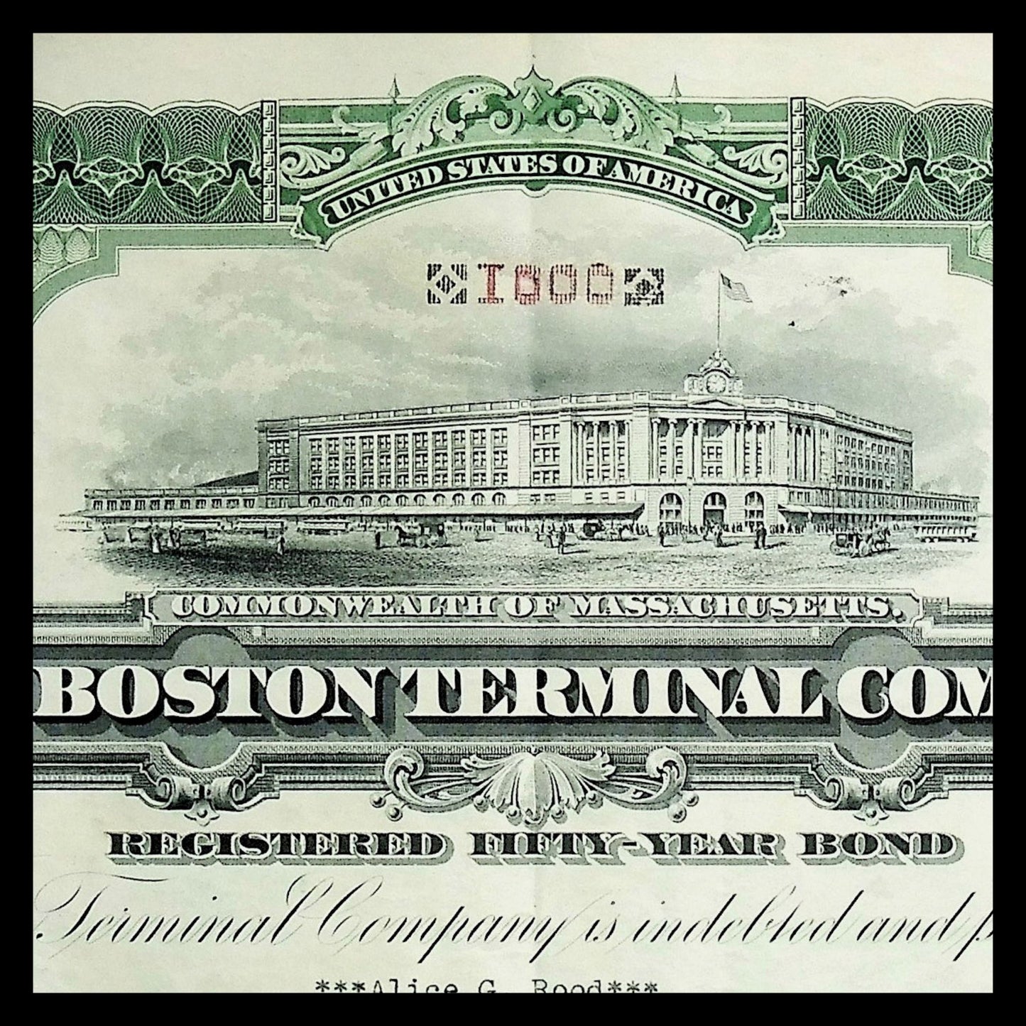 The Boston Terminal Company Bond Certificate from 1897