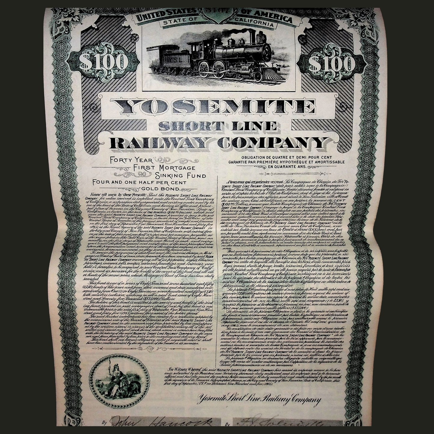 Yosemite Short Line Railway Company Bond from 1905