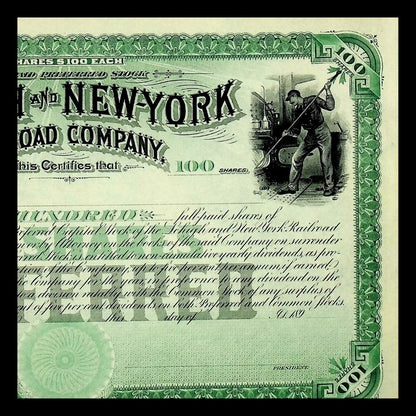 Lehigh and New York Railroad Company Unissued Stock Certificate 1890s