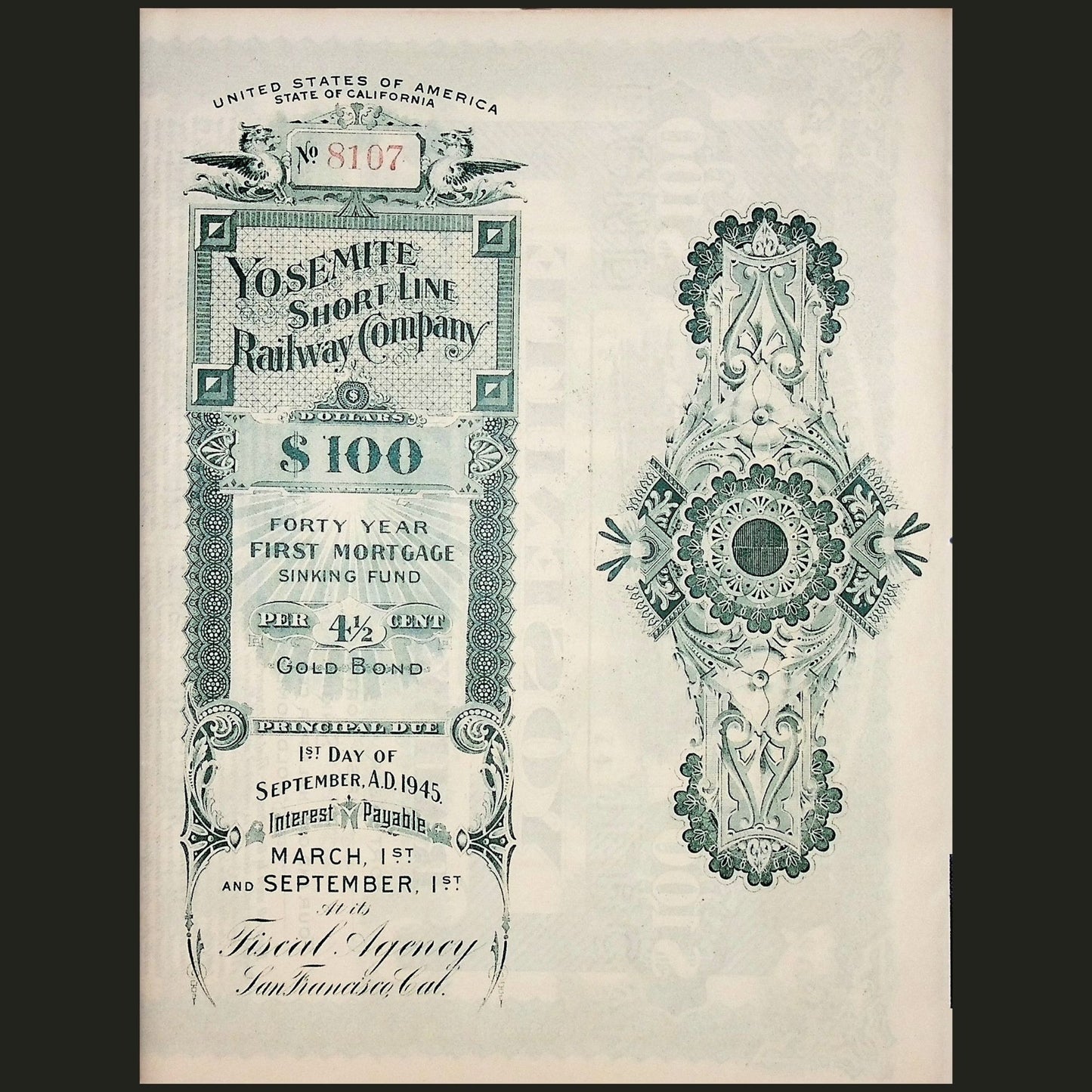 Yosemite Short Line Railway Company Bond from 1905