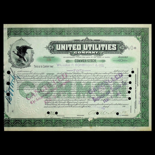 United Utilities Company Stock Certificate from 1911 now Sprint T-Mobile