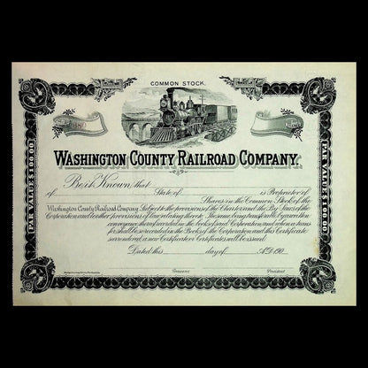 Washington Country Railroad (Maine) Company Unissued Stock Certificate 1900s