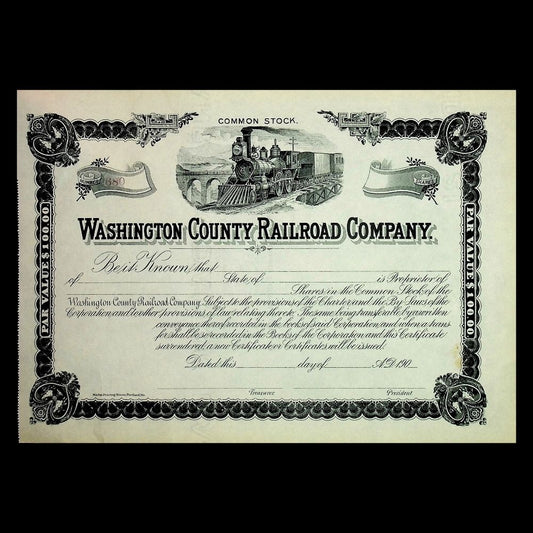 Washington Country Railroad (Maine) Company Unissued Stock Certificate 1900s