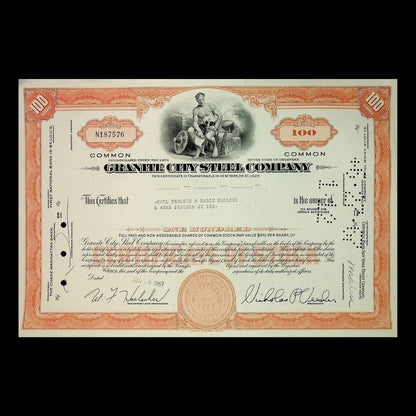 Granite City Steel (now US Steel) Company Stock Certificate from 1960s