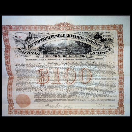 Poughkeepsie, Hartford & Boston Railroad Bond from 1875 (Uncanceled)